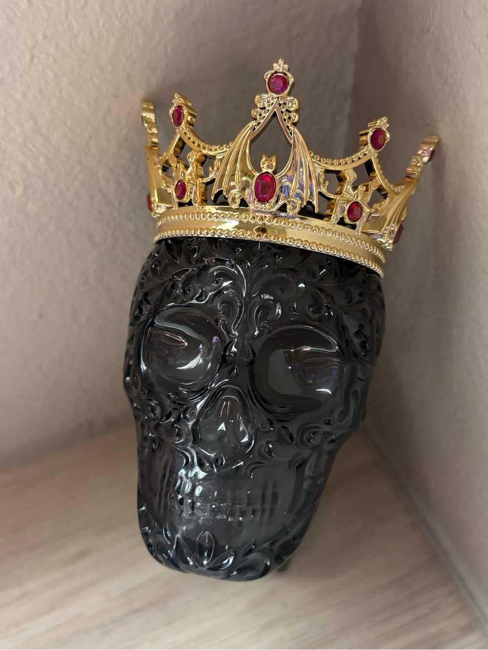 Black Decorative Skull with Gold Crown - Home Accent
